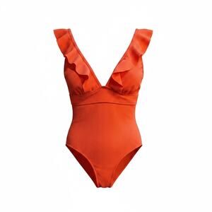 SHEIN Orange Ruffle Sleeve One Piece Swimsuit Women’s XL Ribbed Swimwear